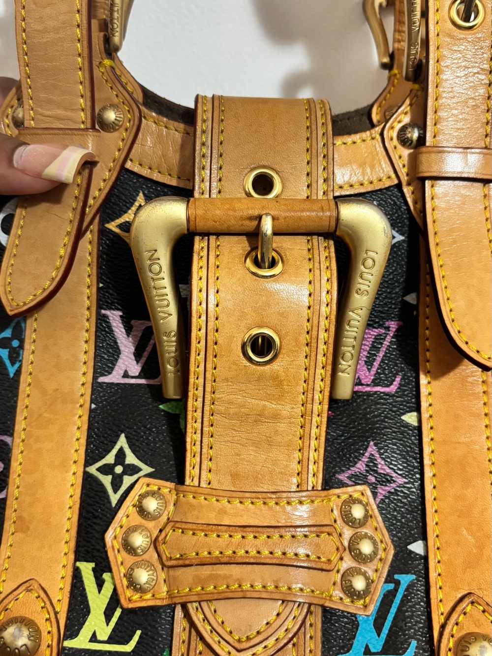 Louis Vuitton Black Multicolor Monogram Canvas Shoulder Bag with Tan Trim - Picture 2 of 6